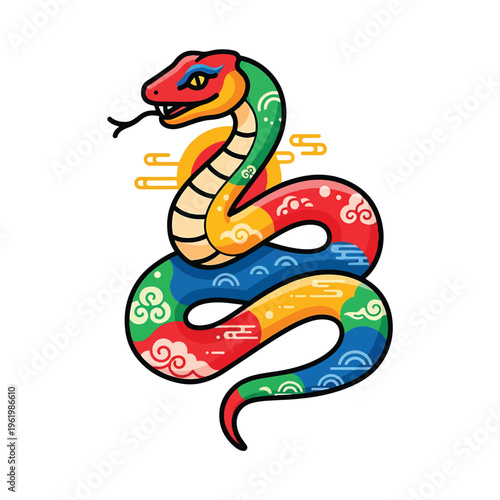 Colorful Snake Illustration with Patterned Body.