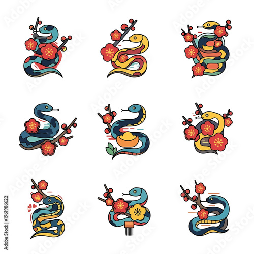 Colorful Snake Tattoo Designs with Arrows.