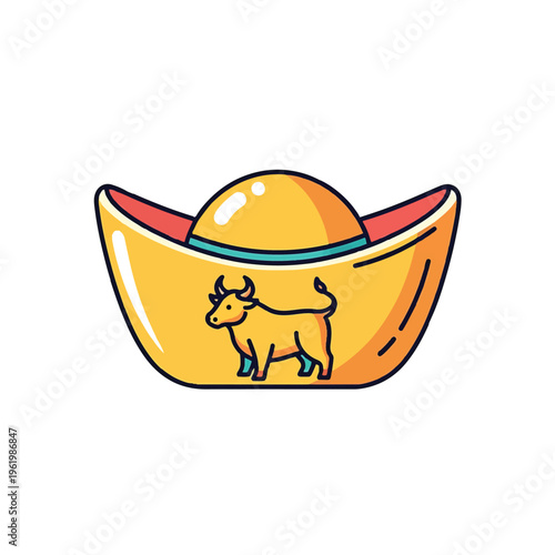 Golden Ingot with Cow Symbol Inside.