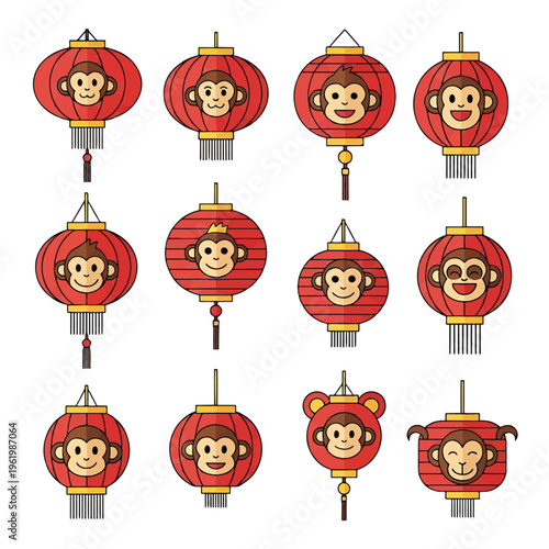 Monkey Emoticon Lanterns with Tassels and Faces.