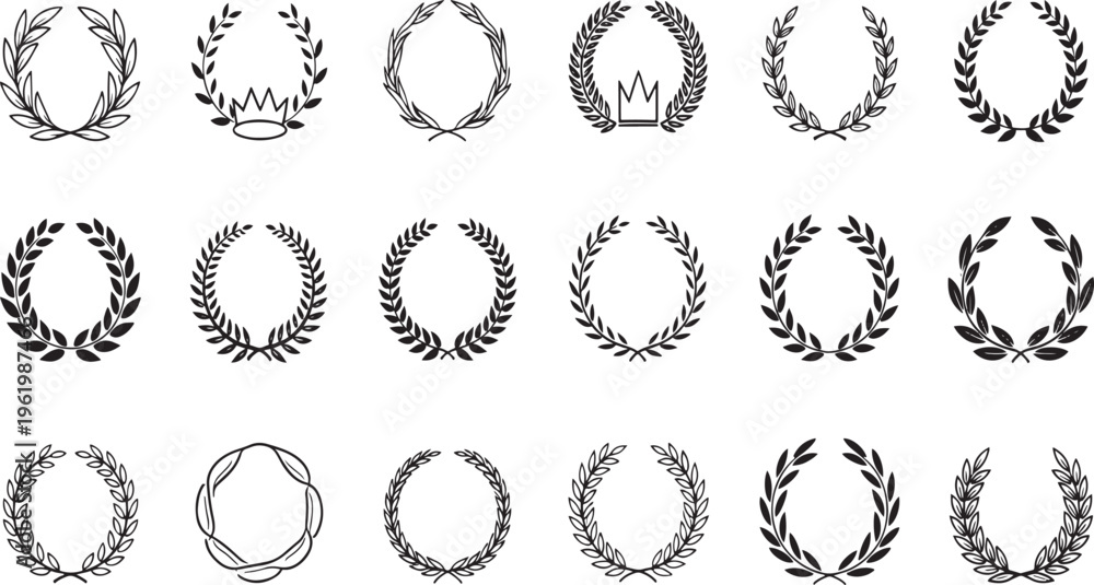 Fototapeta premium Luxury Laurel Wreath Icon Set - Vector Award Symbols, Victory Frames, and Premium Quality Certification Labels for Branding