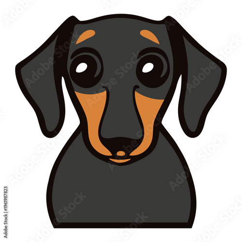 A cute cartoon dachshund dog head illustration with big eyes and floppy ears in a flat design style