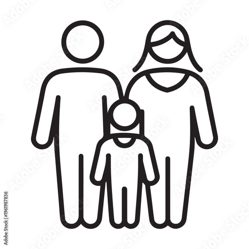 Minimalist Family with Child Line Art Vector Icon Illustration for Parenting and Insurance Marketing Design