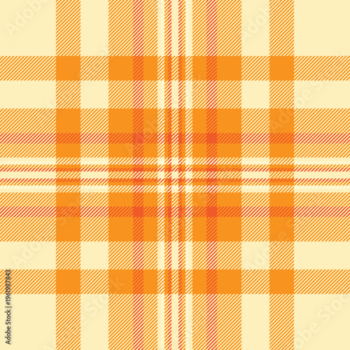 Shabby plaid texture tartan, podium textile pattern background. Romance seamless vector check fabric in orange and light colors.