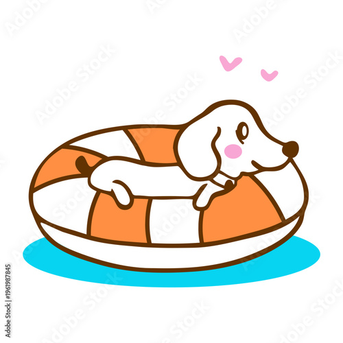 A cartoon dog peacefully floating on an inflatable life preserver in calm water