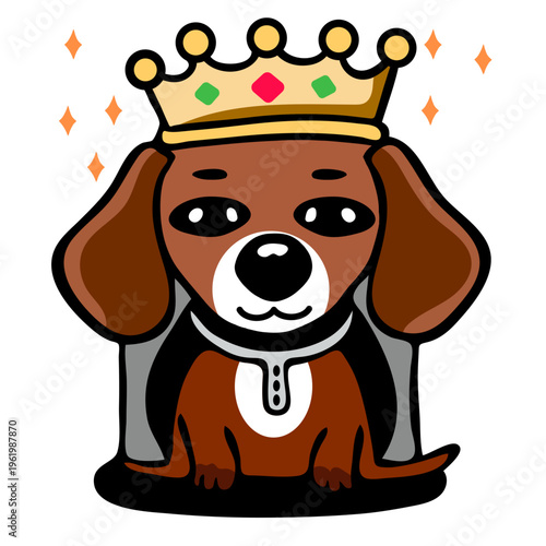 A cartoon dachshund wearing a crown and cape, symbolizing royalty and nobility in a playful and humorous way.