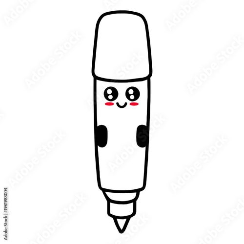 A cute cartoon marker pen with a smiling face and rosy cheeks