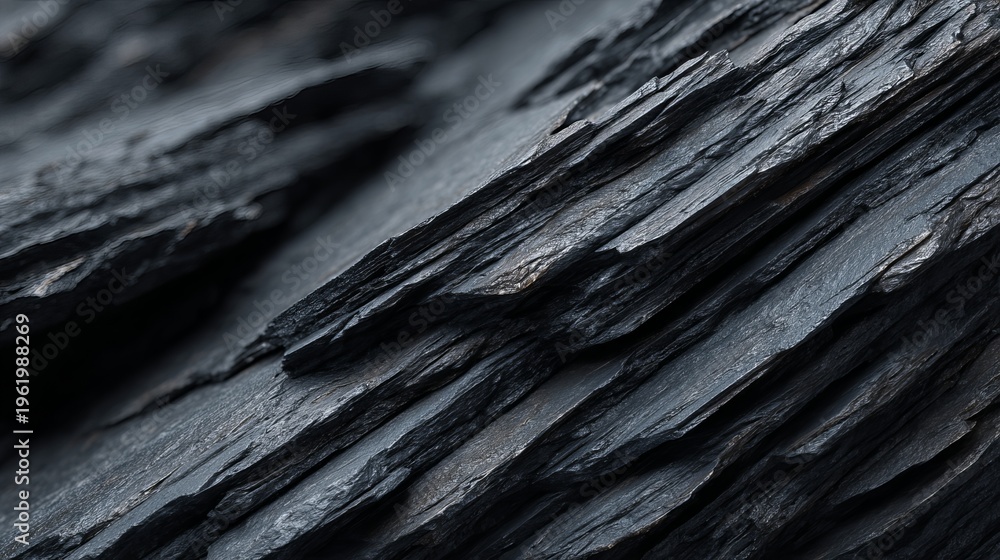 Fototapeta premium A close-up view of a dark, rugged, and textured rocky surface with a rough, layered appearance.