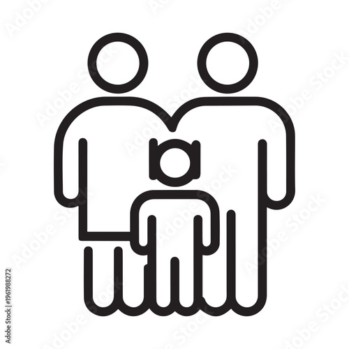 Minimalist Family with Daughter Vector Icon Line Art Illustration for Parenting and Social Service Design