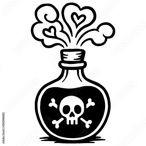 Poison bottle with skull and crossbones heart