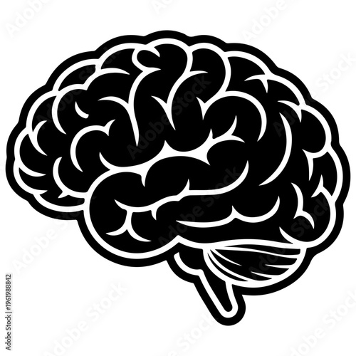 Human brain silhouette black and white transparent background