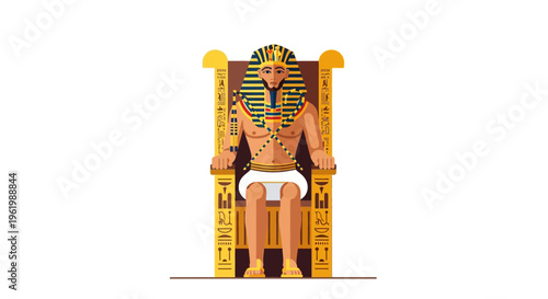 Vector illustration of a pharaoh sitting on a throne, ancient Egyptian royalty