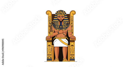 Ancient Egyptian Pharaoh on Throne Vector Illustration - Majestic King Sitting on Regal Seat