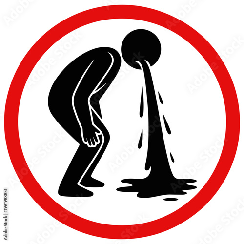 No vomiting sign with silhouette of person symbol warning