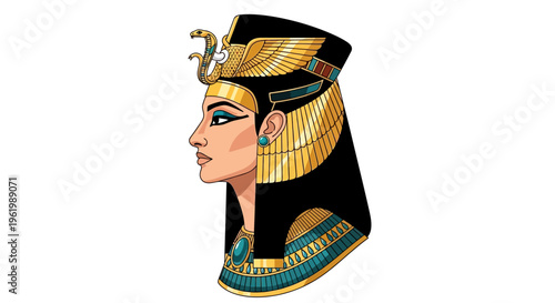 Egyptian queen vector illustration of Cleopatra profile, ancient ruler artwork