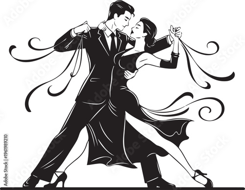 Tango dance illustration of a man and woman in motion