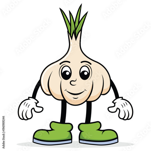 Garlic Character Clipart on White Background