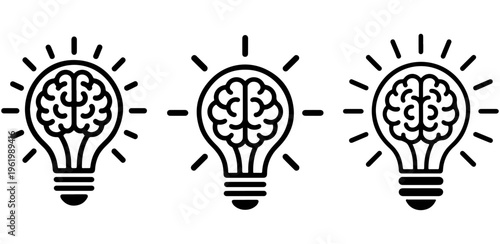 Three light bulbs with brain inside idea inspiration