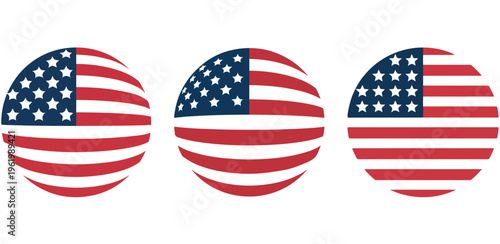 Three american flag spheres with rotating patterns