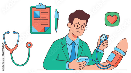 Healthcare professional conducts a thorough medical check-up, including vital clinical blood pressure assessment