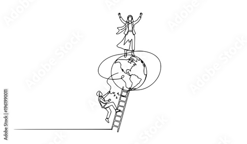 Minimalist continuous line drawing business failure on globe lost support corporate competition vector