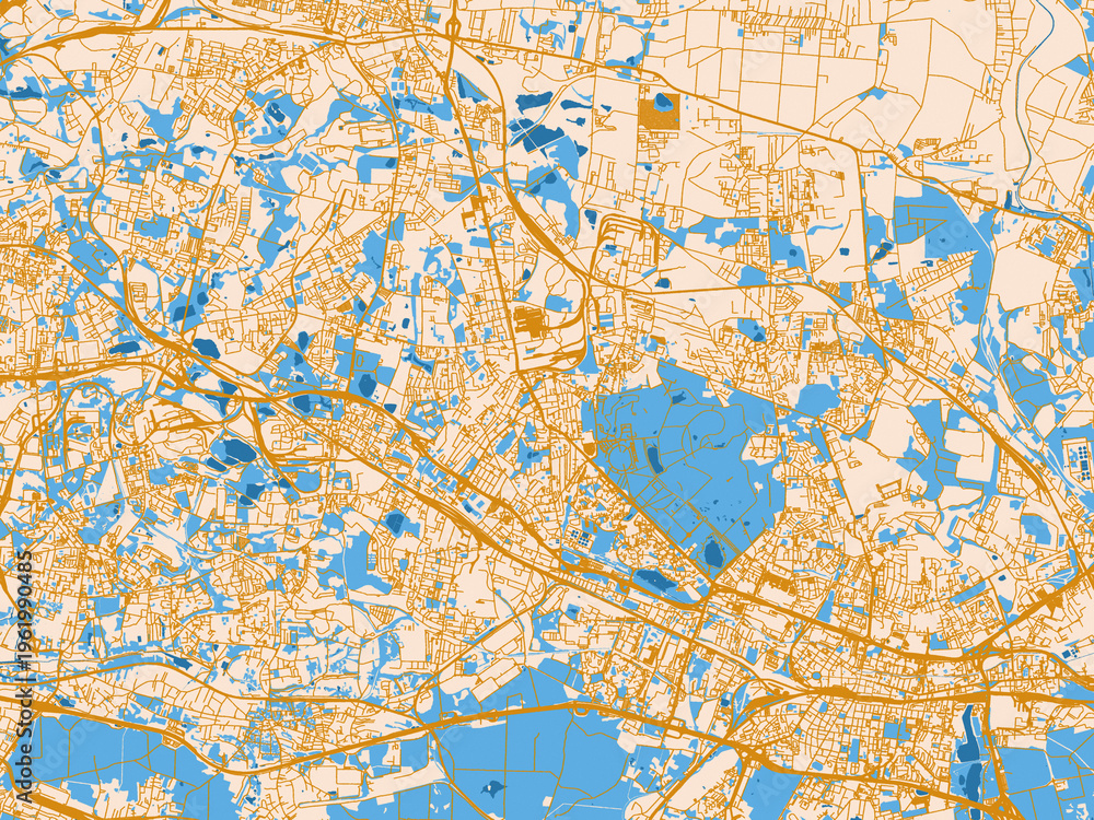 Fototapeta premium City map poster of Chorzow, Poland – golden linework with blue water