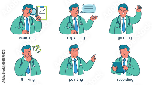 Doctor Healthcare Medical Professional Clinical illustrations essential actions of professionals in clinic settings
