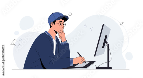 Graphic Designer Working on Digital Tablet and Computer, Creative Process