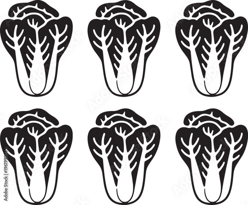 Black Silhouette Napa Chinese cabbage heads Icon Grid bundle set