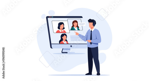 Online Meeting: Man leading video conference with colleagues on computer screen