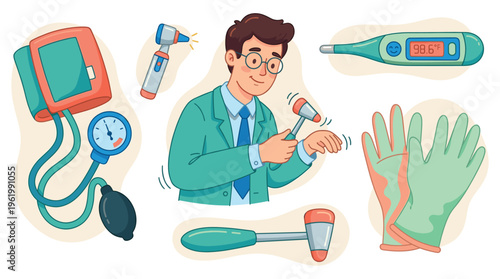 Healthcare Professional Doctor Expertly Conducting Clinical Medical Assessments with Diverse Diagnostic Tools