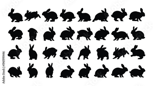 Collection of black rabbit silhouettes in various poses