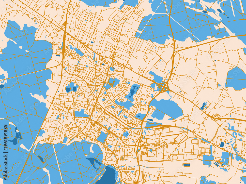 Fototapeta premium City map of Tychy, Poland – golden linework with blue water
