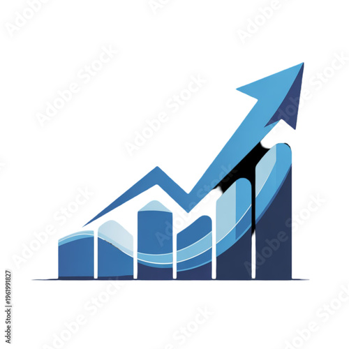 A blue graph with an upward trend and a rising arrow