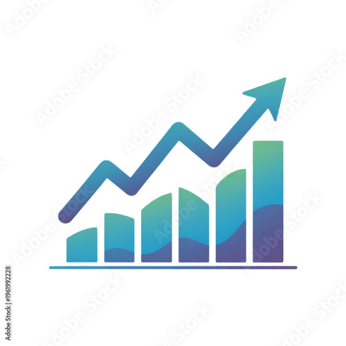 Business growth chart with upward arrow showing financial success and increasing profits