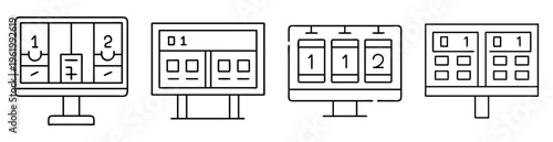 Four screen display variations showing numbers one and two in various layouts
