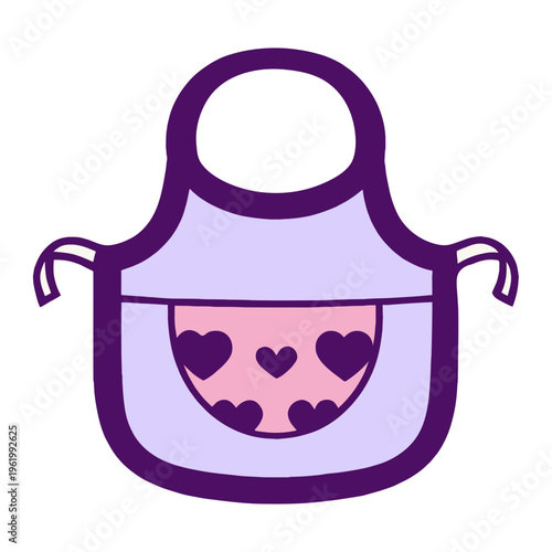 A purple baby bib with a pink pocket and heart design