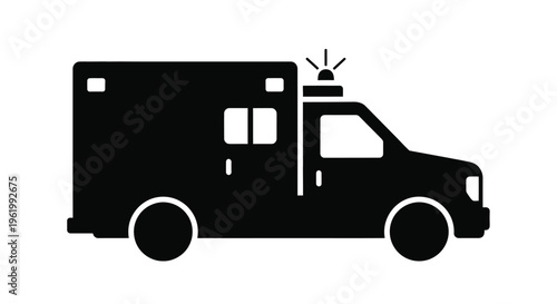 Black ambulance vehicle graphic with rotating light a stark silhouette