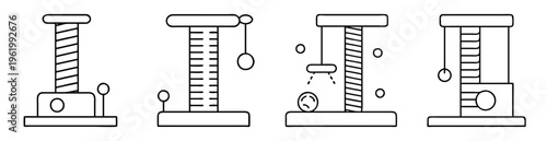 Various cat tree designs with scratch post, hanging toy and playful features