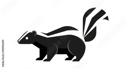 Cute Stylized Skunk Illustration - Black and White Animal Icon