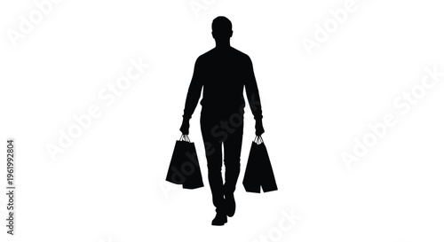 A man walking forward carrying shopping bags stark silhouette