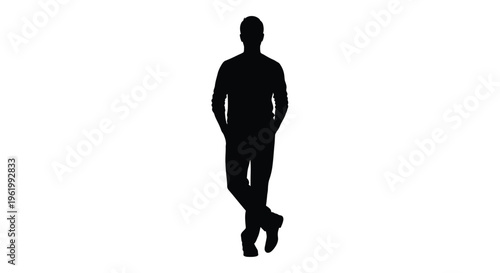 A full body view of a man in a stark black silhouette
