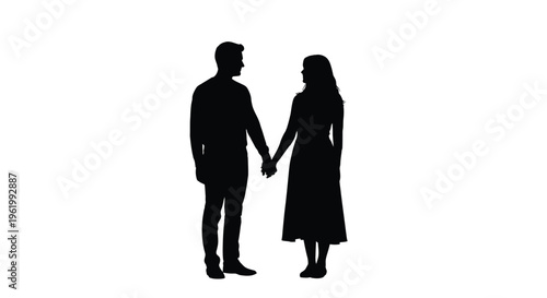 Couple holding hands facing each other a striking black silhouette