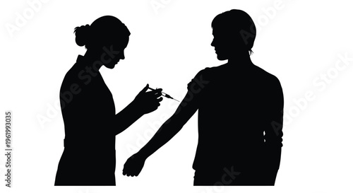 Healthcare worker administering a vaccine to a patient silhouette