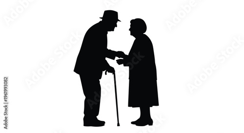 Elderly couple facing each other holding hands a beautiful silhouette
