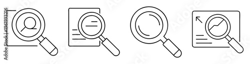 Magnifying glass icons for research, analysis, investigation, and data analysis