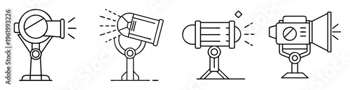 Line art illustration showcasing diverse stage lighting design and spotlights