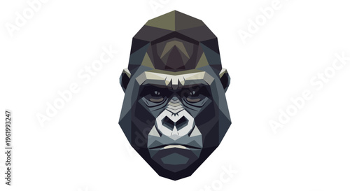 Low Poly Gorilla Face Geometric Design, Abstract Animal Portrait