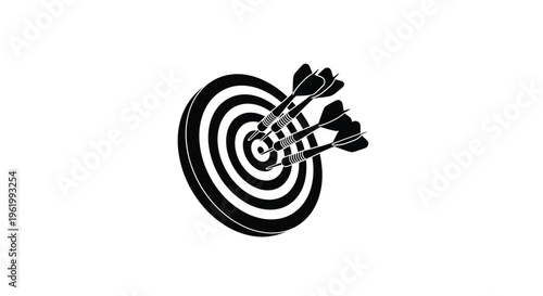 A black dartboard with darts a striking graphic silhouette