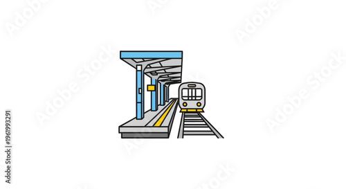 Modern Train Station Platform with Approaching Subway Train